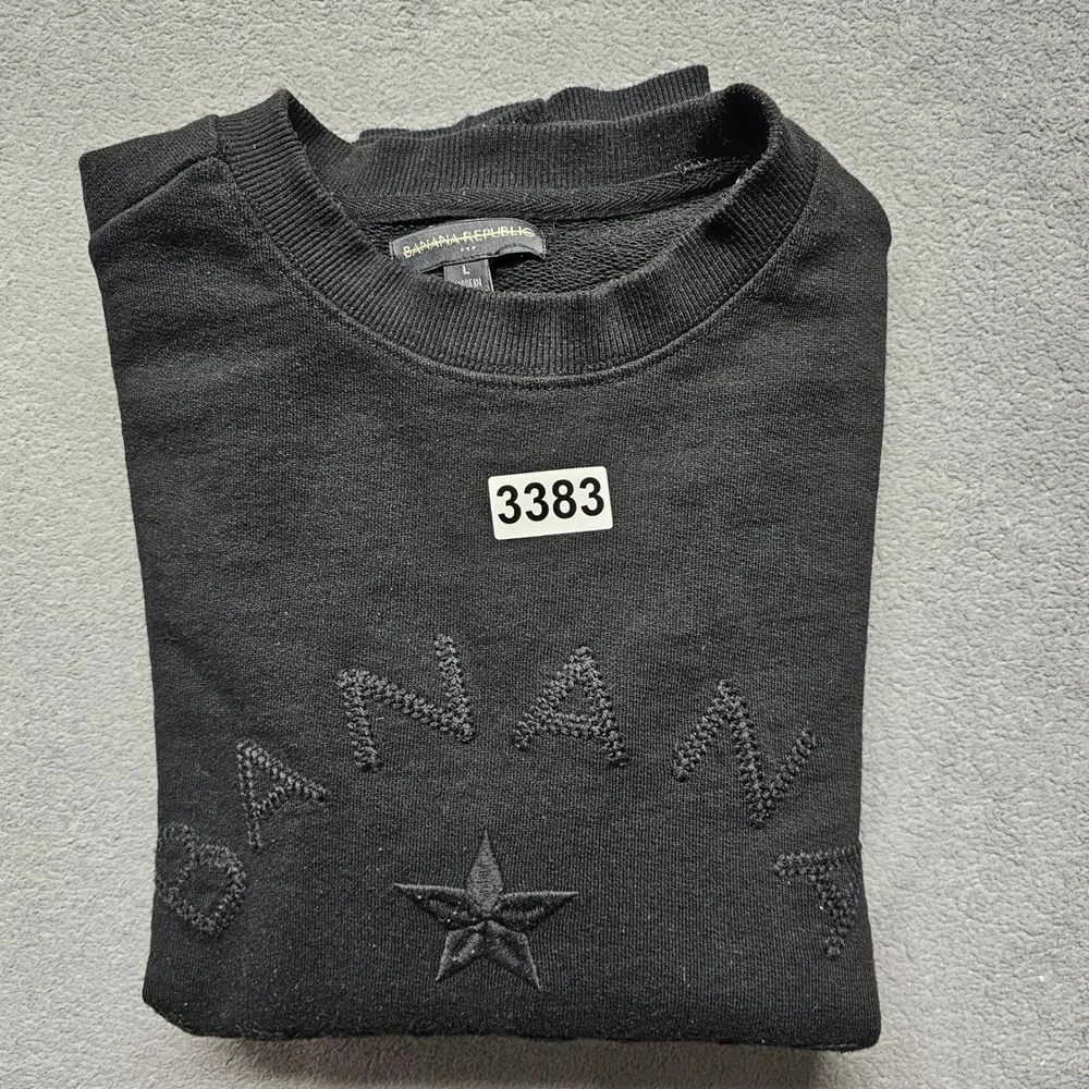 Banana Republic Mens Black Textured Star Logo Crewneck Sweatshirt Size Large